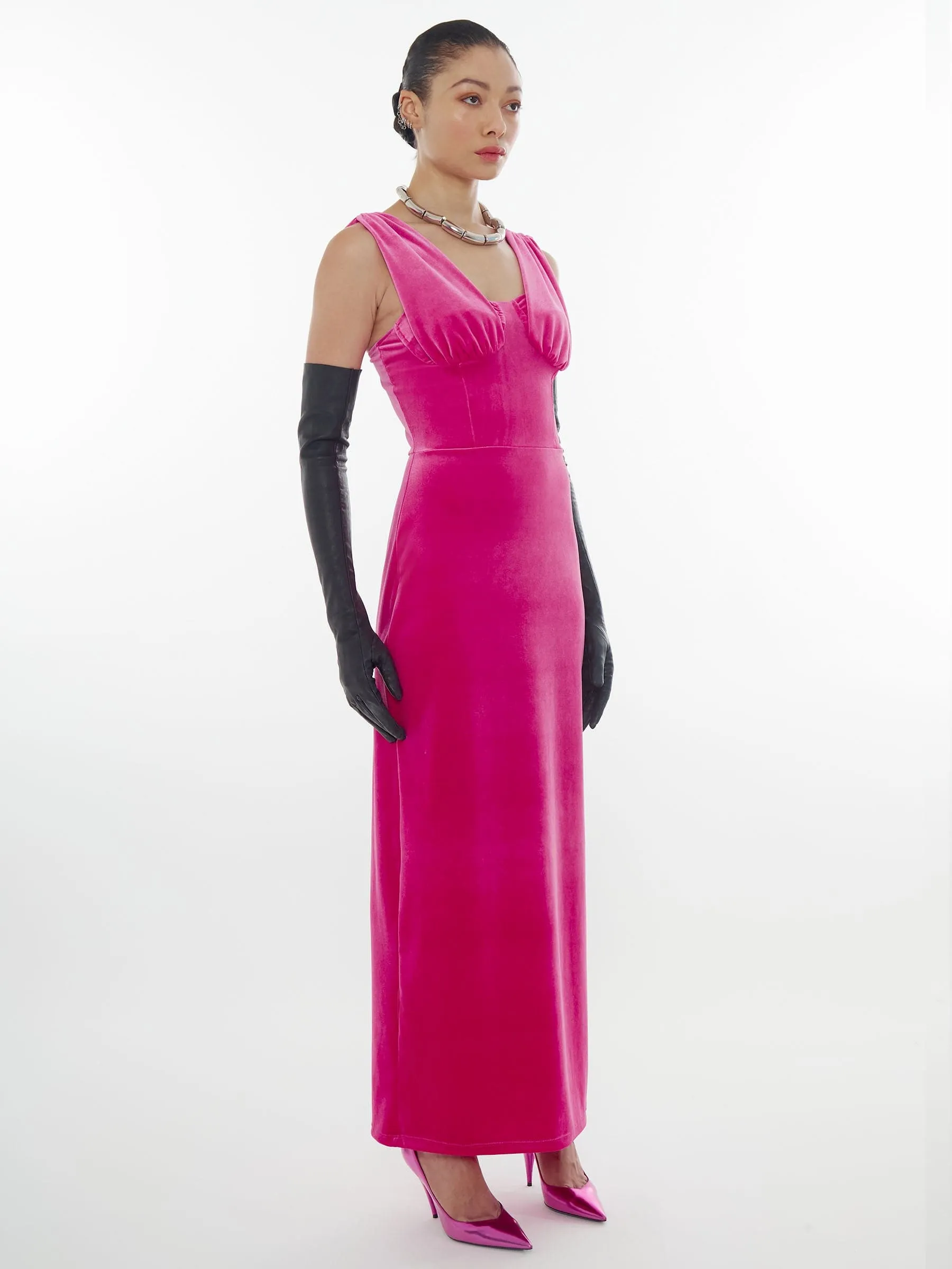 Velvet Pasha Dress in Pink Fortune