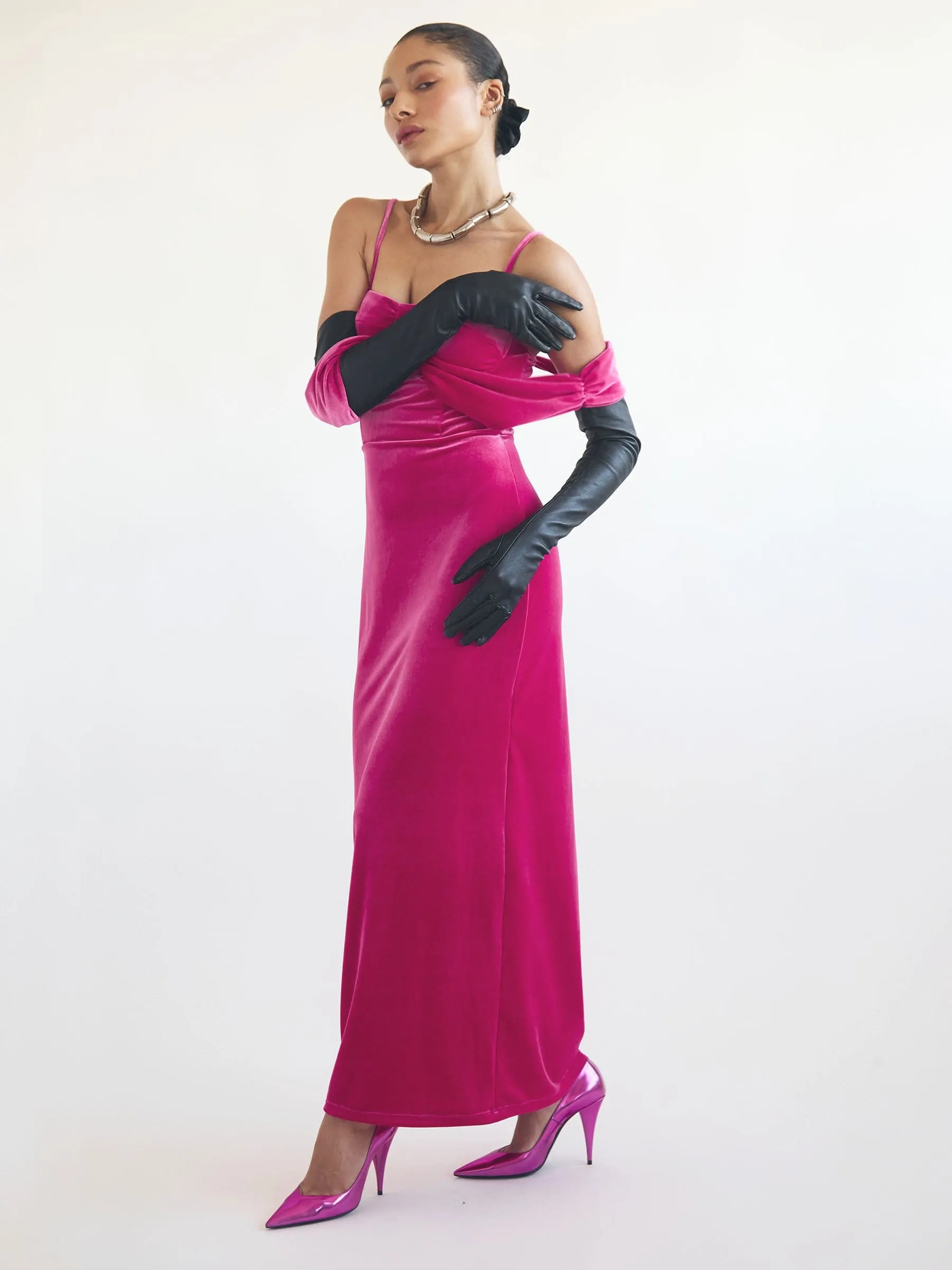 Velvet Pasha Dress in Pink Fortune