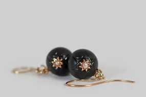 Victorian Black Onyx Star of David Orb Earrings