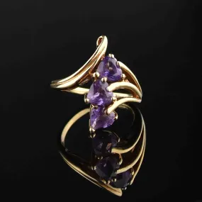 Vintage 10K Gold Amethyst Bypass Ring, Sz 5.25