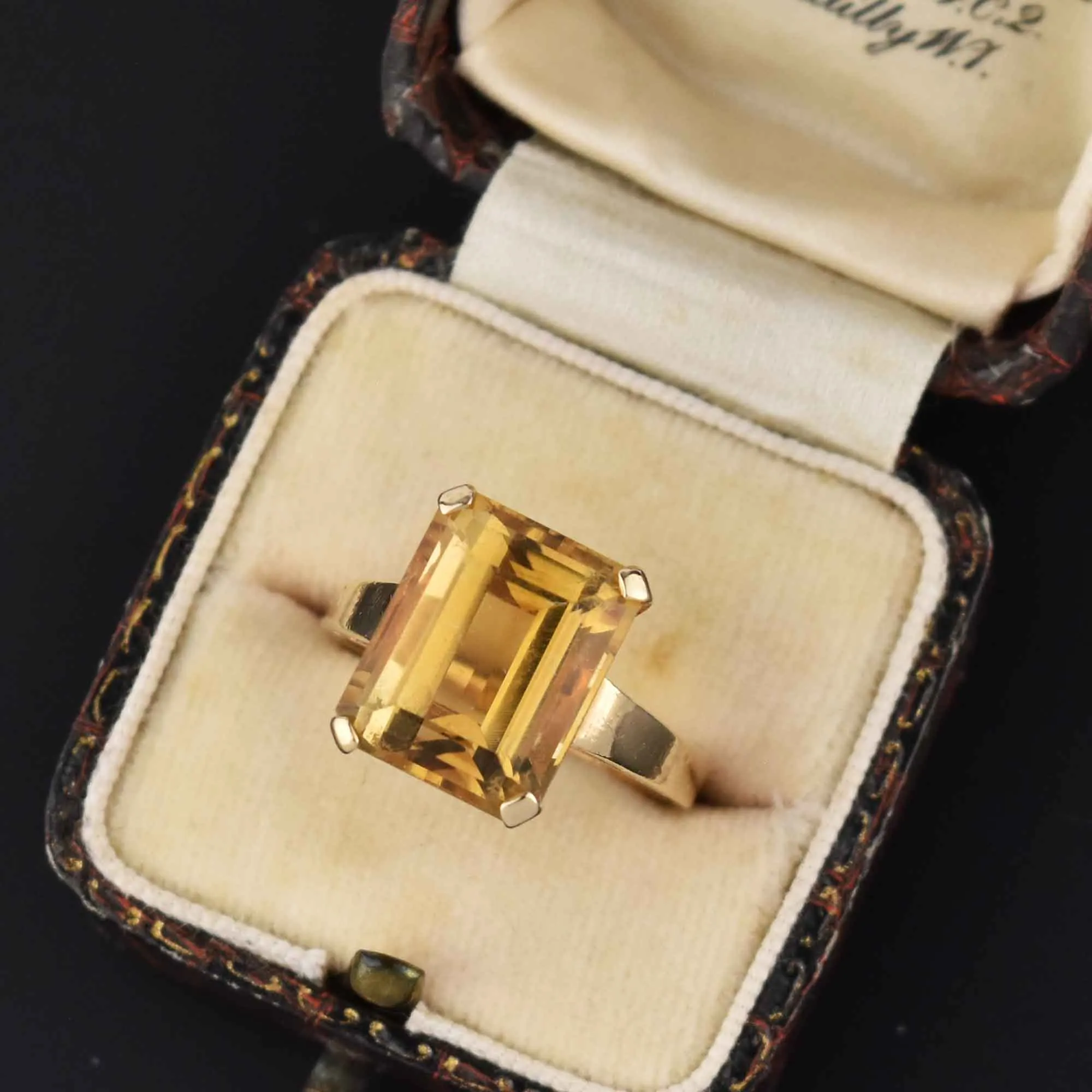 Vintage 14K Gold Emerald Cut 7.5 CTW Citrine Ring