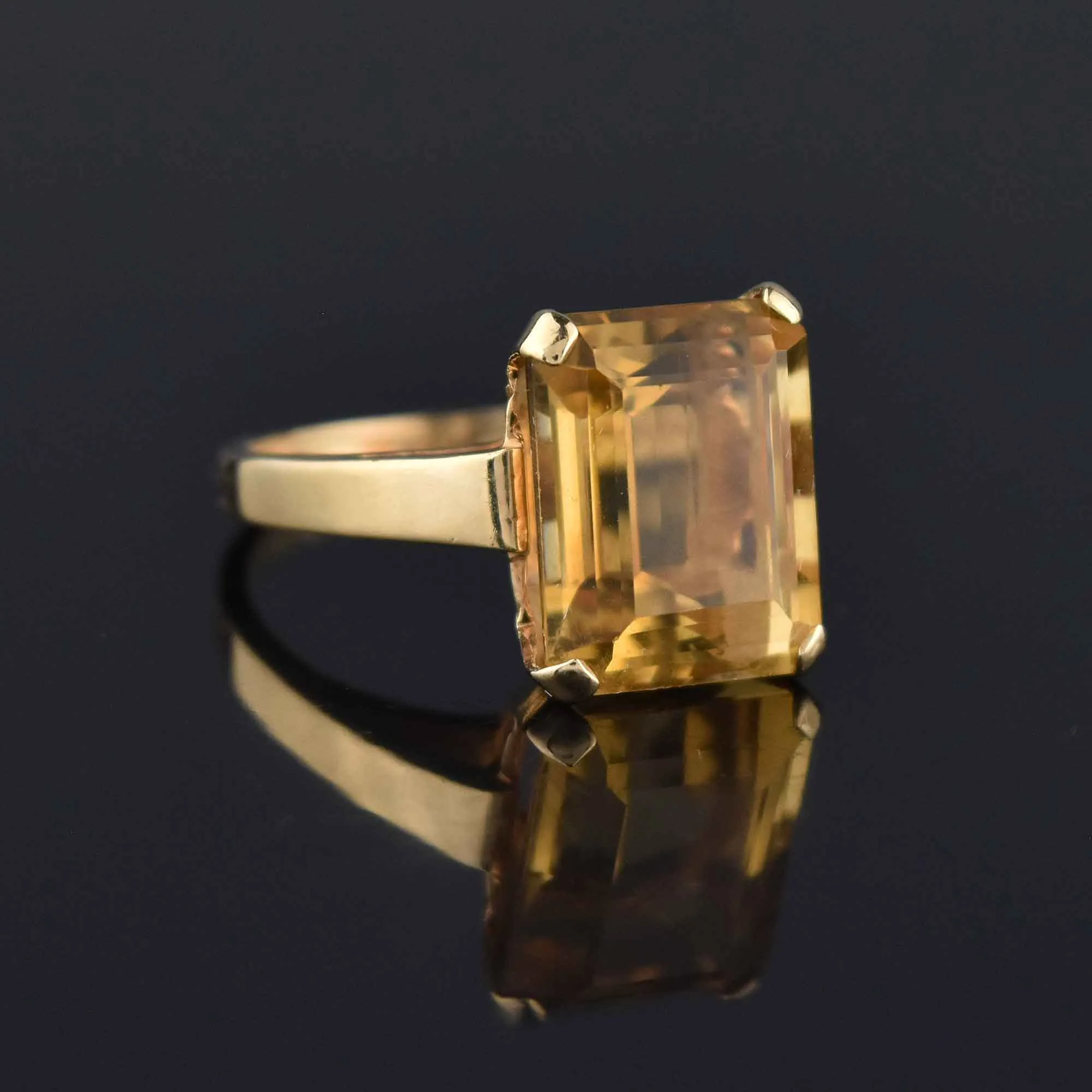 Vintage 14K Gold Emerald Cut 7.5 CTW Citrine Ring