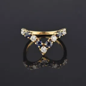 Vintage 14K Gold Sapphire Diamond Chevron Ring