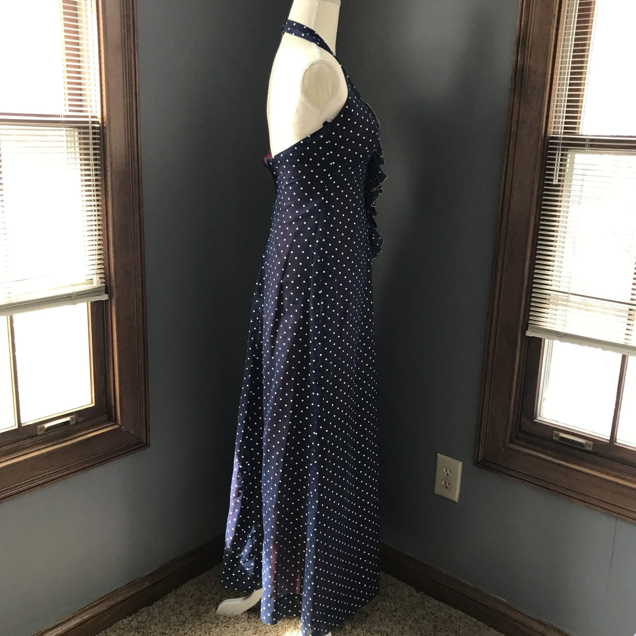 Vintage Polka Dot Sundress and Capelet by Phyllis Sues for Saks Fifth Avenue. Navy Blue and White