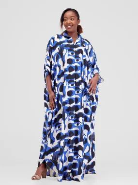 Vivo Muna Oversized Maxi Shirt - Blue / White Print