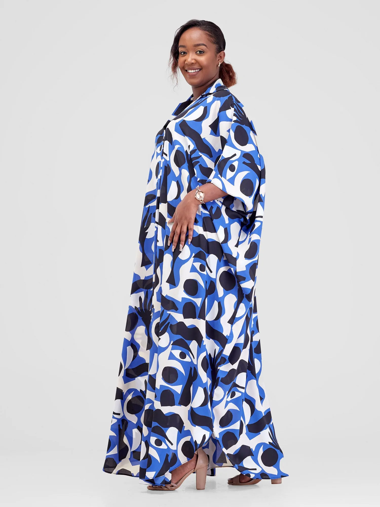 Vivo Muna Oversized Maxi Shirt - Blue / White Print