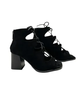 Wally Heeled Sandal in Black Suede