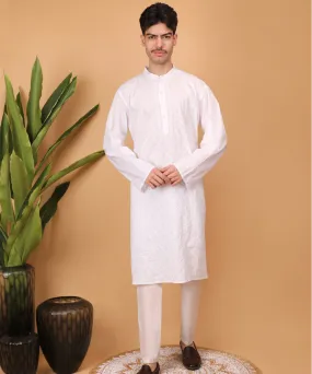 White hand embroidered cotton chikankari kurta