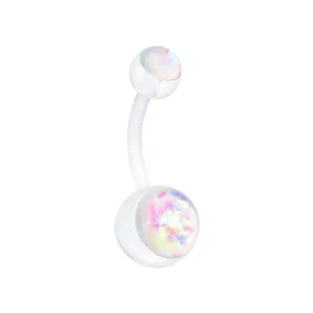 WildKlass Jewelry Glitter Opal Bio Flexible Shaft Acrylic Ball Belly Button Ring