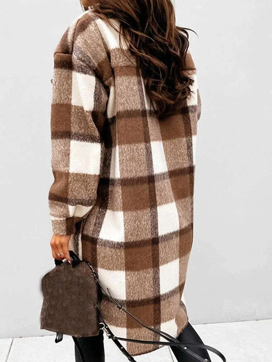 Winter Plaid Wool Blend Shacket Jacket for Women