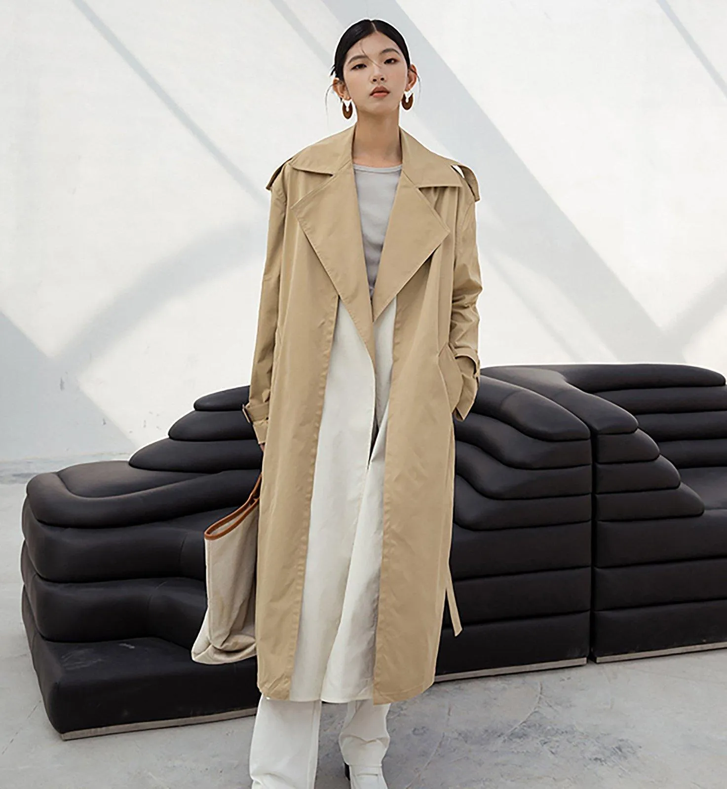 Greta Color Block Belted Wrap Trench Coat