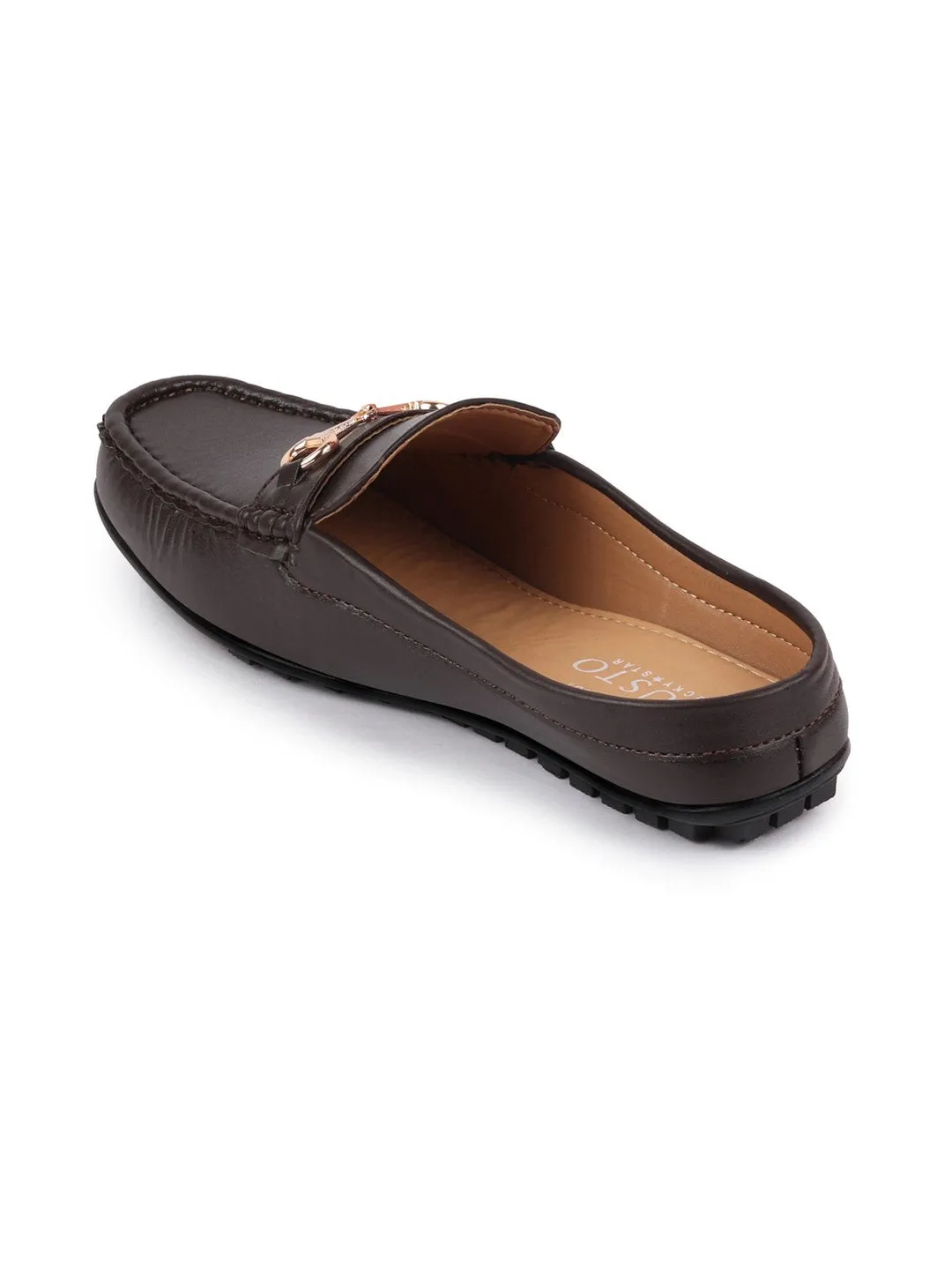 Women Brown Back Open Mocassin Slip On Shoes