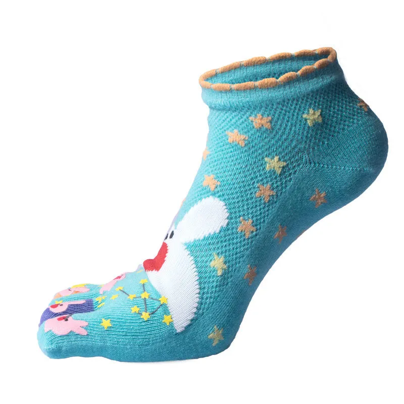 Women Cute Printing Ankle Socks Cotton Cartoon Five Toes Breathable Socks