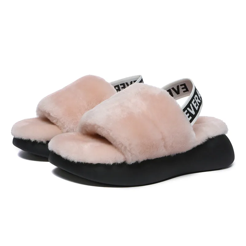 Women Sheepskin Wool Slingback Slippers