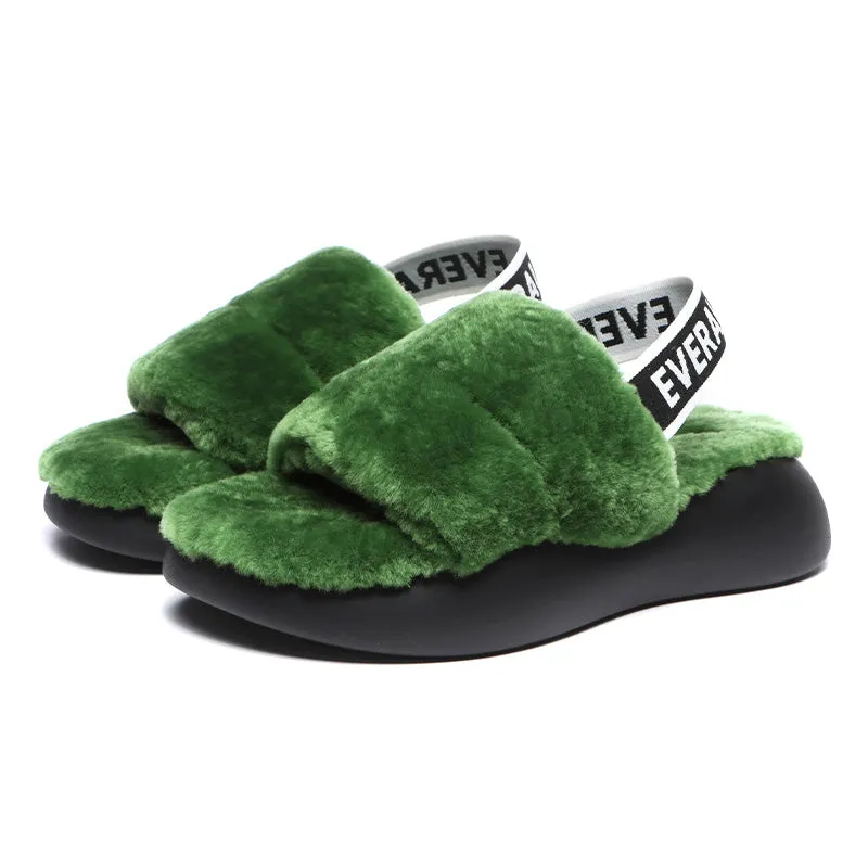 Women Sheepskin Wool Slingback Slippers