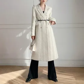 Women White Tweed Overcoat,Double breasted Coat,White Long Tweed Coat,Autumn Winter Coat women,Off white long coat,Fall coat women,Outerwear