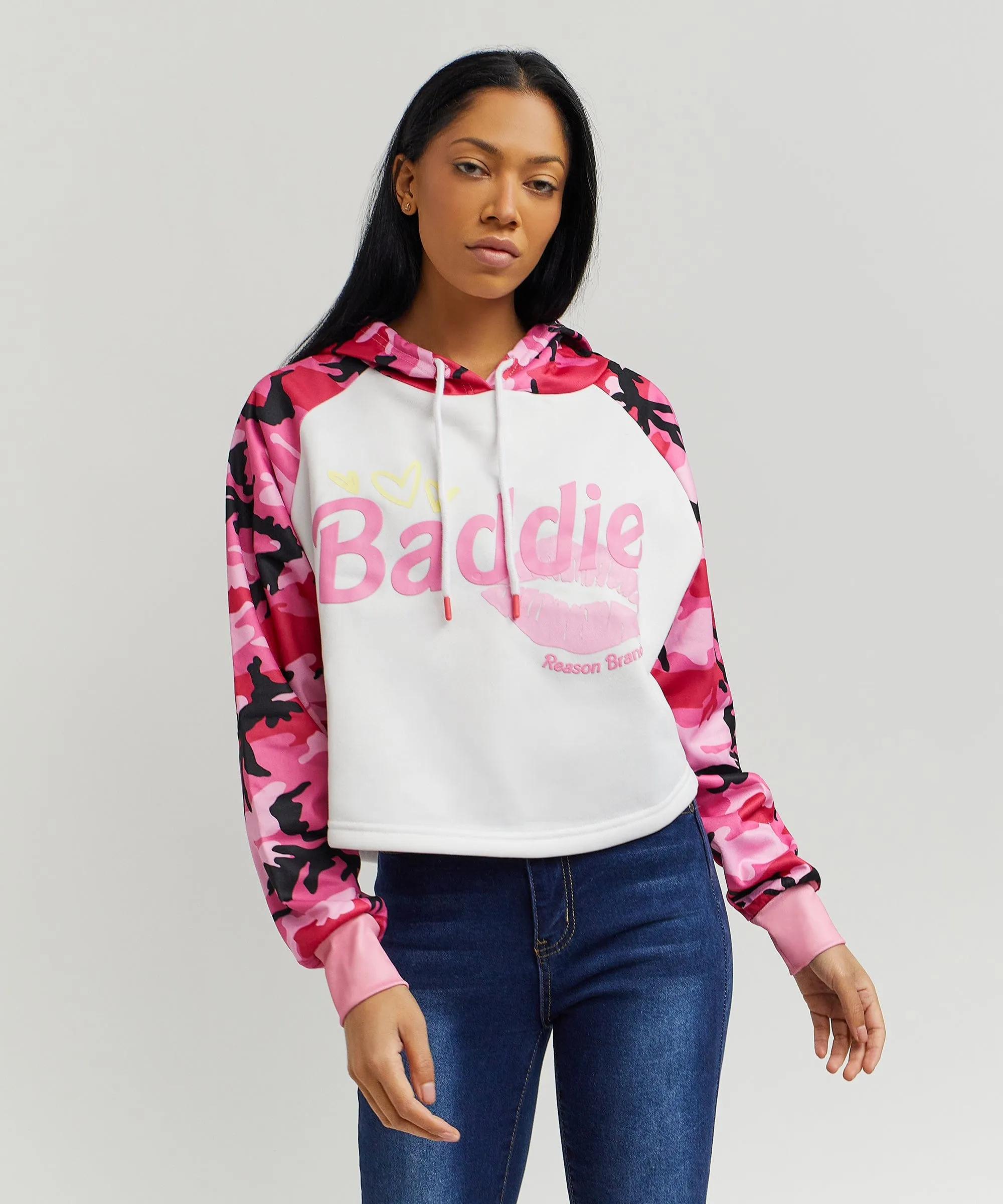 Womens Baddie Camo Crop Hoodie