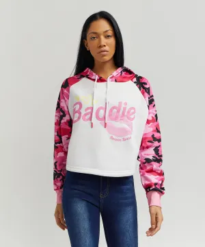 Womens Baddie Camo Crop Hoodie