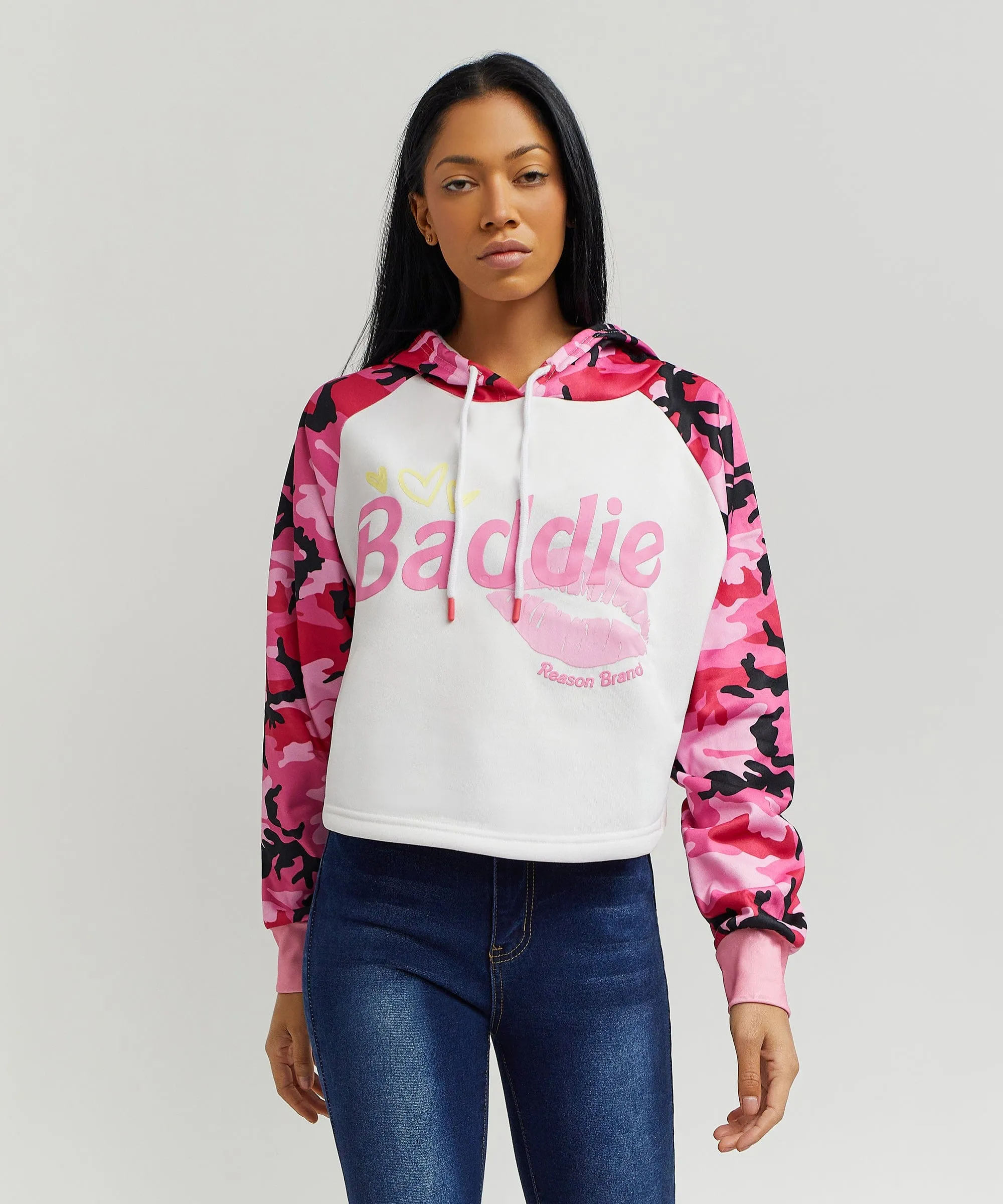 Womens Baddie Camo Crop Hoodie