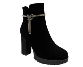 Women's Block High Heels Ankle Boots Black