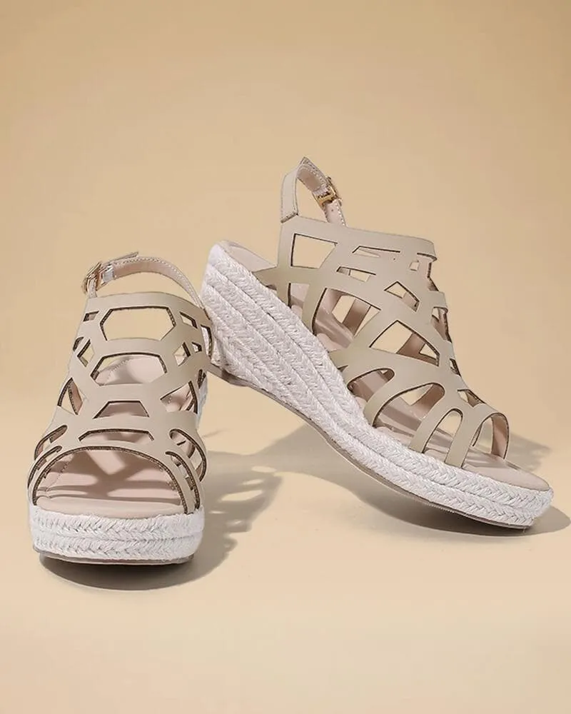 Women's Braided Hemp Rope Wedge Heel Adjusting Buckle Sandals