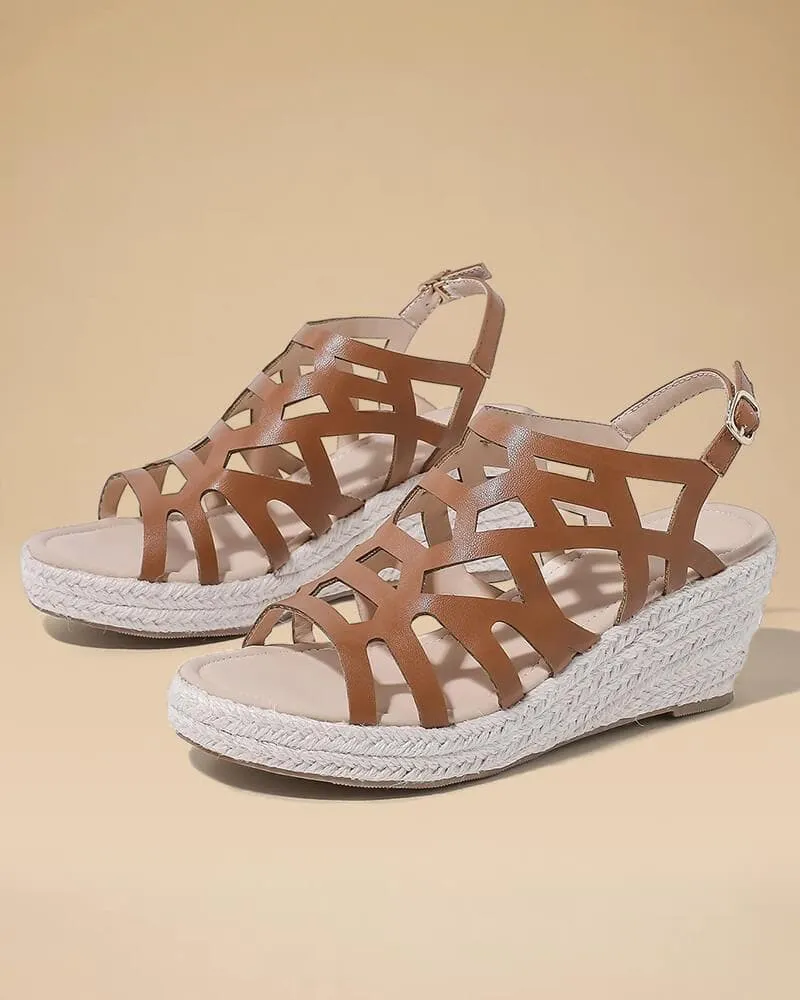 Women's Braided Hemp Rope Wedge Heel Adjusting Buckle Sandals