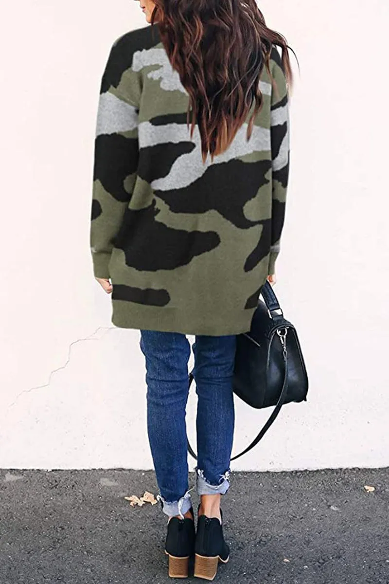 Women's Cardigans Kniting Bicolor Camo Long Sleeves