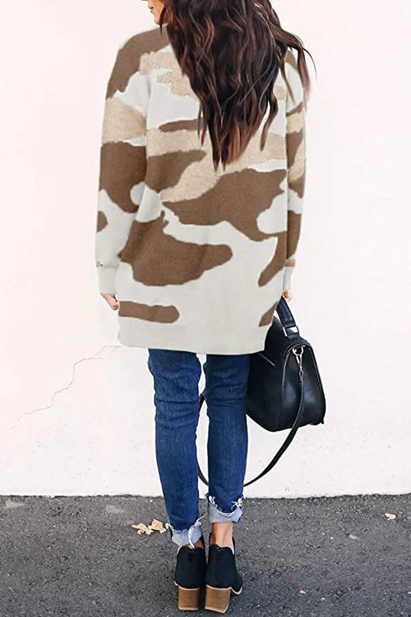 Women's Cardigans Kniting Bicolor Camo Long Sleeves