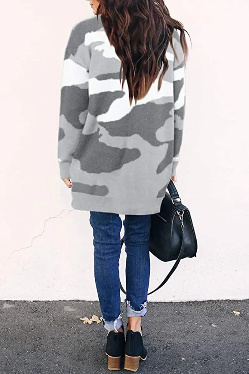 Women's Cardigans Kniting Bicolor Camo Long Sleeves