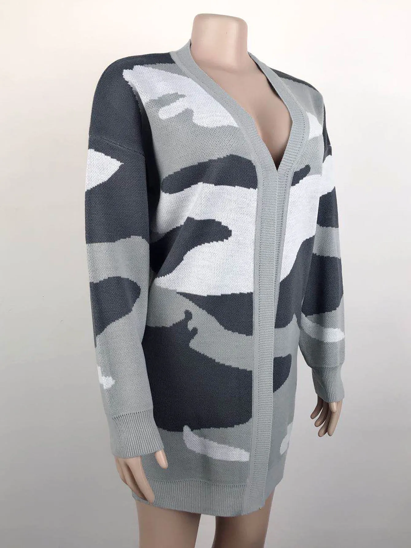 Women's Cardigans Kniting Bicolor Camo Long Sleeves