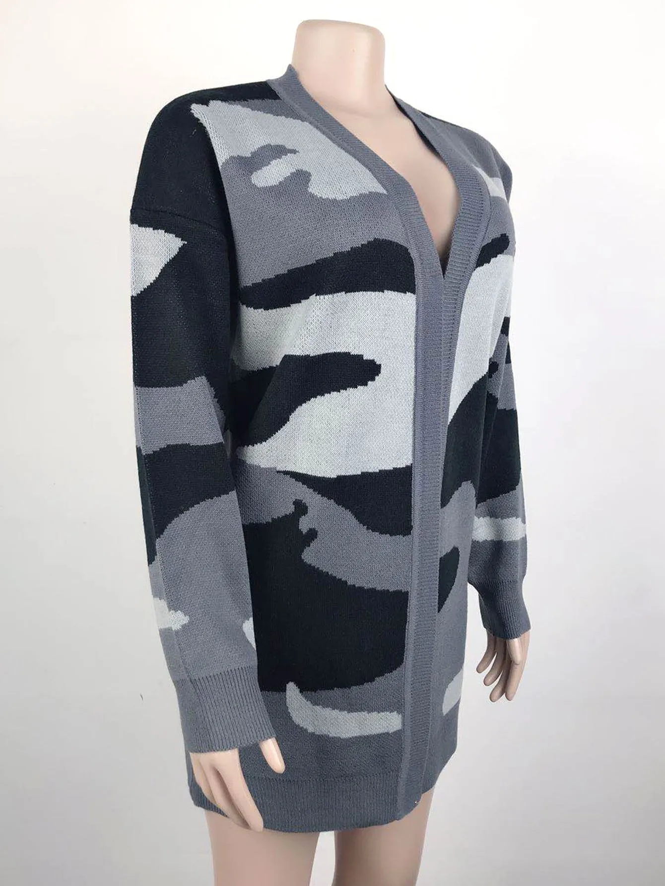 Women's Cardigans Kniting Bicolor Camo Long Sleeves