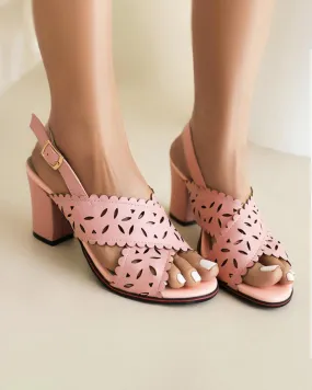 Women's Flower Hollow-out Adjusting Buckle Block Heel Sandals