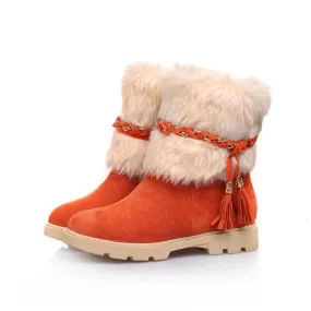 Women's Furry Metal Chains Tassel Short Boots