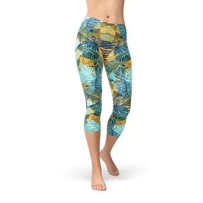 Womens Hexagon Floral Capri Leggings