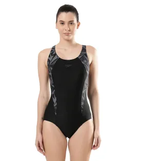 Women's Hyperboom Splice Racerback One Piece Swimwear - Black  &  Oxid Grey