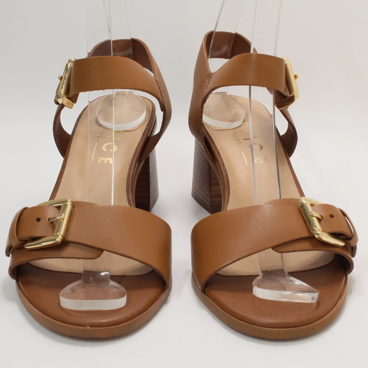 Womens Office Mercy Buckle Two Part Sandals Tan Leather