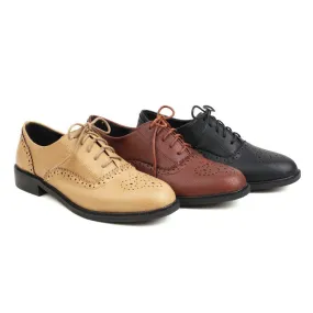 Women's Round Toe Carved Lace-Up Flat Oxford Shoes