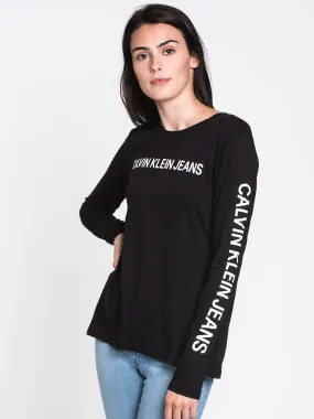 WOMENS VARSITY HER LONG SLEEVE TEE - BLACK - CLEARANCE