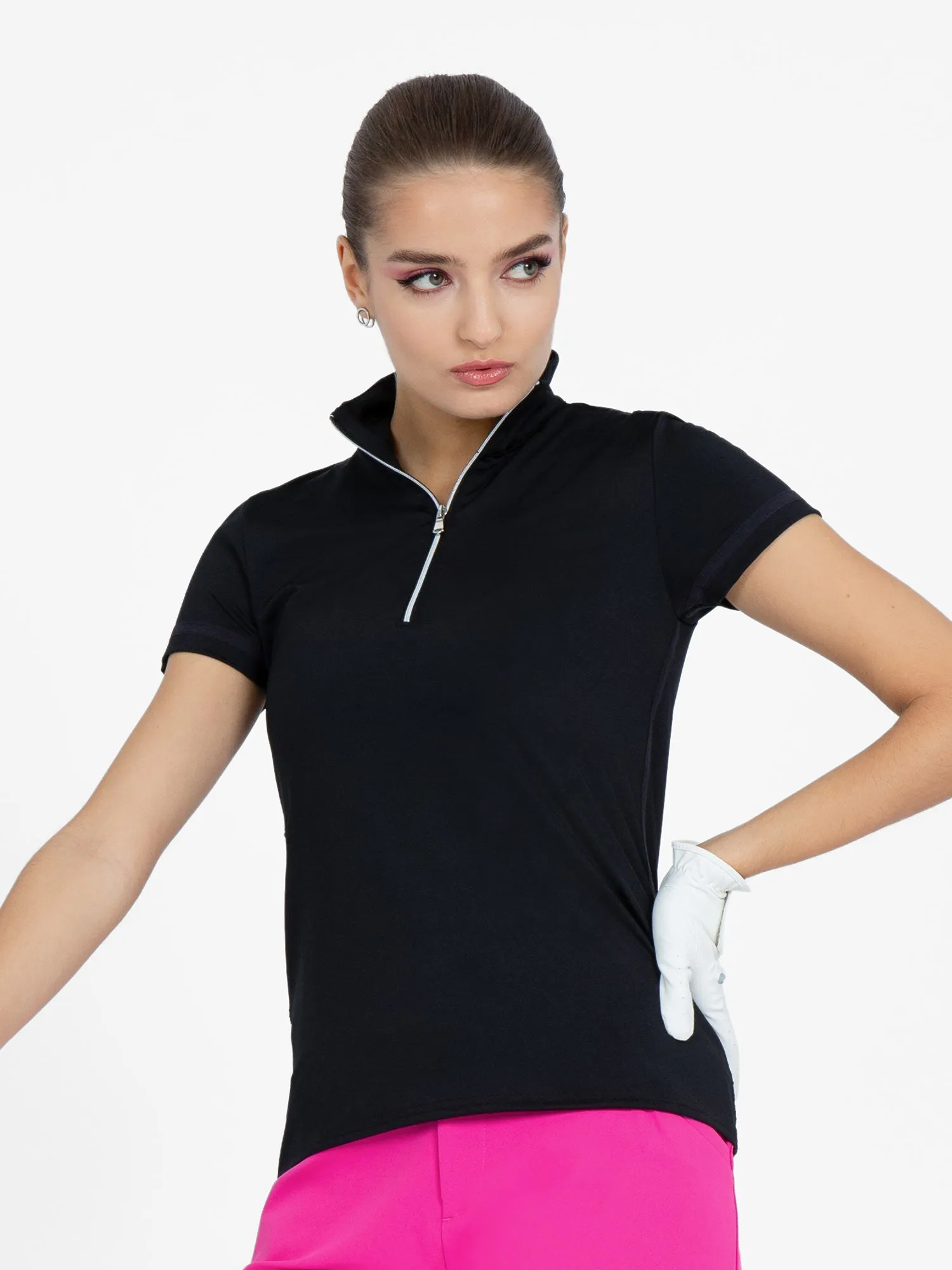 Zone Short Sleeve Quarter Zip Top - Black